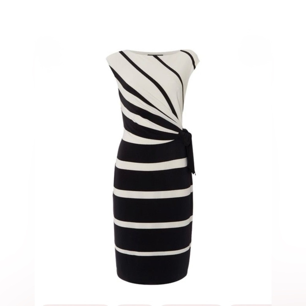 Lauren Ralph Lauren Asymmetrical Ruched Black and White Dress